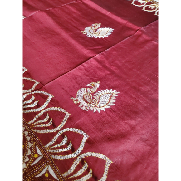 New Women Pure Silk Designer Kantha Saree W BP Kalamkari Festive HandloomWedding - Picture 4 of 15
